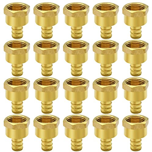 PEX 1,27 cm x 1,27 cm NPT-Innengewinde, PEX 1,27 cm x 1,27 cm NPT-Innengewinde-Adapter, Crimpverschraubung, Messing, voller Anschluss für PEX-Rohre in Sanitärarbeiten, 20 Stück