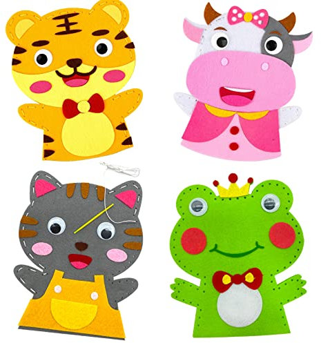 EQLEF Filz Nähset Kinder Tiere, 4pcs Puppen Selber Machen Set Tiere Nähen Kinder Kinder Nähset Anfänger Kuscheltier Nähen Set für Anfänger Jungen und Mädchen