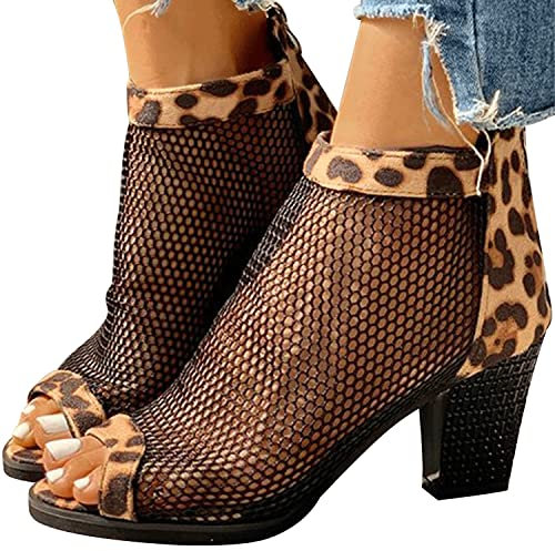 tinetill Sandali con Tacco Donna Stivaletti con Tacco Largo Pizzo Scarpe Stivali Estivi a Rete Cava Motivo Floreale Sandali a Bocca di Pesce Traspiranti Punta Aperta Tacchi Alti Scarpe