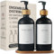 MaisoNovo Seifenspender 3-teiliges Set | 500 ml Badezimmer-Seifenspender mit schwarzen Flaschen und schwarzen Bambuspumpen | Seifenspender aus Glas und Badezimmer-Seifenspender für die Dusche