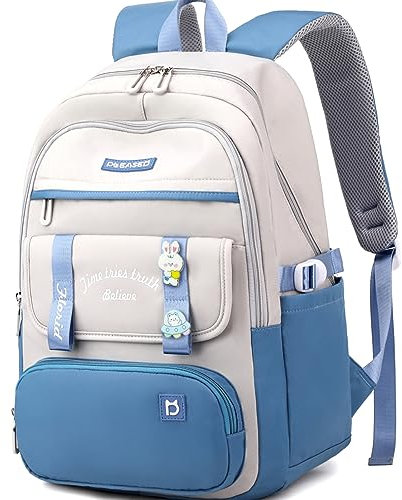 Myhozee Schulrucksack Teenager Jungen Mädchen - Groß Schulranzen Damen Schultasche Wasserdicht Rucksack Schule Tasche School Backpack mit 15.6 Zoll Laptopfach, Himmelblau