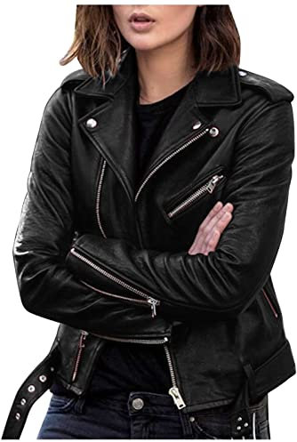 Rumity Damen Angelina Lederjacke, Jacke aus echtem Lammfell, Kurz und Enganliegend, Glattes und Weiches Leder Steppjacke Damen Lang Damen Mantel Winter Elegant