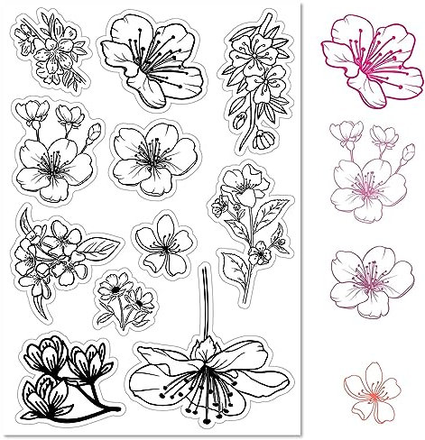 craspire Blumen Kirschblüte, Transparenter Gummistempel, Retro-Pflanzen, Sakura, Transparente Silikonsiegel, Stempel Für Journaling, Kartenherstellung, DIY, Scrapbooking, Handgefertigtes Fotoalbum
