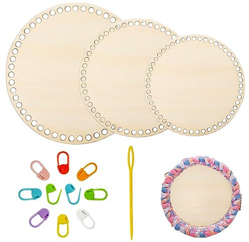Gativs Korbböden zum Häkeln 3 Stück Selfmade Korbboden Rund Formen Peddigrohr Boden Circle Blank Crochet Korbboden Aus Holz mit Crochet Hook Holzboden zum Häkeln 10/15/20cm für DIY Korb Weben