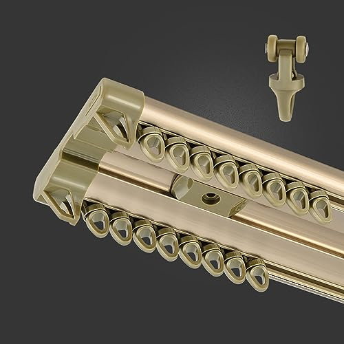 Deckenschiene Metall Vorhangschiene, Raumteiler Doppelte Gardinenschiene, Aluminium-Schienenvorhangsystem, Mit Rolle, Endabdeckungen, Verbindungsstück, Deckenbefestigungsschrauben ( Color : Champagne
