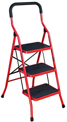 FLYIFE Step Stool Three-Step Anti-Slide Stepladders, Ladder Stool Wide Pedal Leisure Stool Multifunctional Ladder Suitable for Hanging Picture Frames Household Ladder/Red