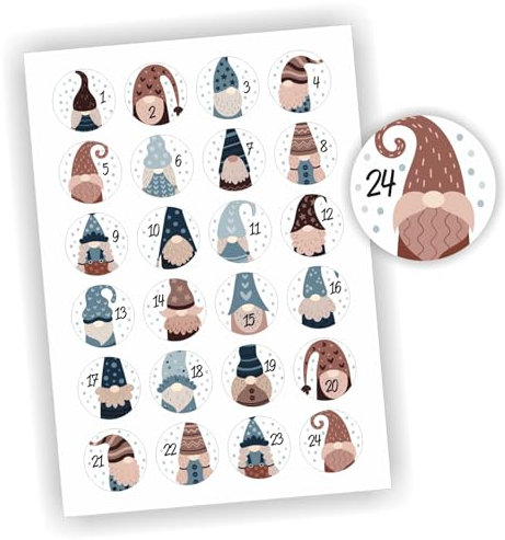 24 Aufkleber 1-24 Advent Adventskalender Zahlen Weihnachten Sticker Wichtel Boho