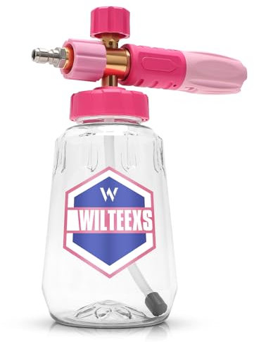 WILTEEXS Snow Foam Lance 1/4” Quick Connect, Adjustable Foam Cannon with 1L Capacity, Wide Neck Snow Foam Bottle, Car Foam Sprayer Compatible with Quick Release Pressure Washer Gun (Pink)