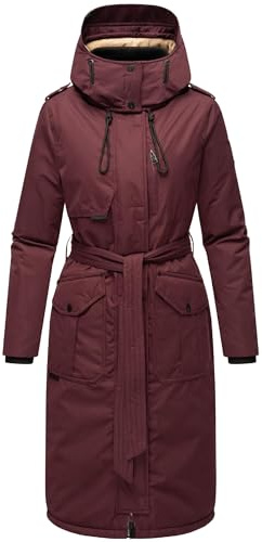 Navahoo Damen Wintermantel warmer Parka lang mit hohem Kragen und weicher Kapuze Hokulanii Wine Gr. XXL