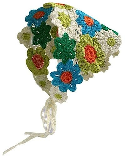 Lpitoy Blumen Erdbeer-Dreieckstuch Gestricktes Stirnband Handgemachtes Häkel-Haarband Süßes Hohltuch Haarschmuck