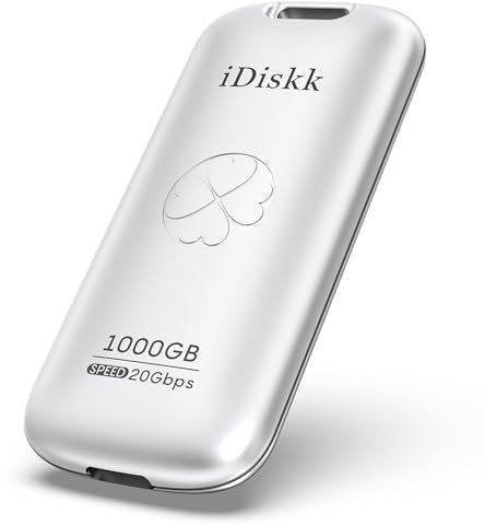 iDiskk 1 TB externes Solid-State-Laufwerk bis zu 2000 MB/s, USB 3.2 Gen 2x2 USB-C SSD,Hochleistungs-SSD mit USB-C-Kabel, Taschengröße 2000 MB/s USB-C-Flash-Laufwerk, Foto-Speicherstick (Silber)