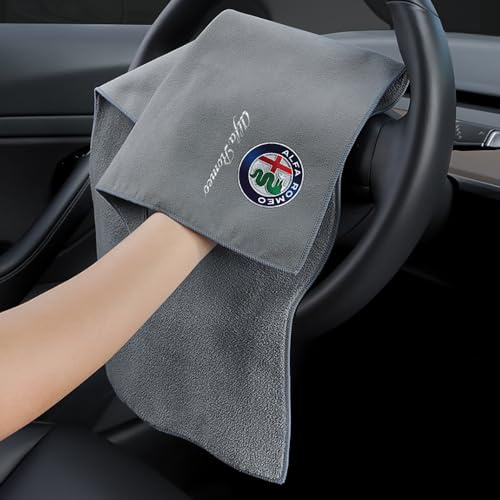 GaNkas Autowasch-High-End-Mikrofaser-Handtuch Auto-Reinigungs- und Trocknungstuch für Alfa Romeo Giulia Stelvio Tonale MiTo Giulietta,Grey Style