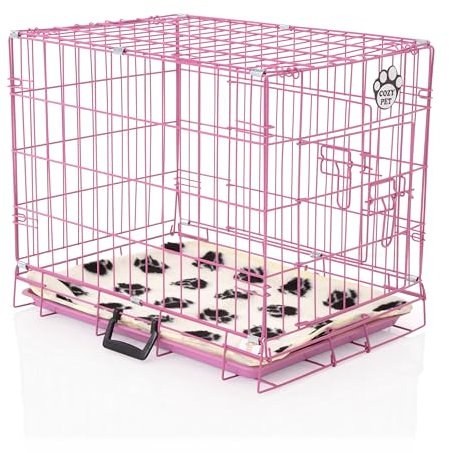 Cozy Pet Dog Cage 24 Pink Inc Vet Bed ABS Tray Folding 61cm Puppy Crate Cat Carrier Dog Crate DCP24P + VB24C