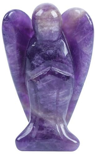 Lovionus89 Natürlich Amethyst Engel Statue, Handgeschnitzt Stein Heilung Kristall Tasche Figuren Dekoration, 7.5 cm