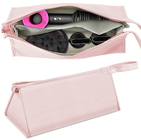 Newthinking PU Leather Hair Dryer Storage Bag Compatible Hair Dryer Carrying Bag Waterproof, Portable Travel Hairdryer Case Bags (Pink)