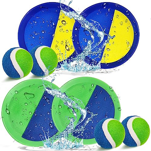Jalunth Balle Raquette Scratch Jeux - Jouet Plage Jardin Piscine Exterieur Interieur Plein Air Parc Cour Jeu pour 4 5 6 7 8 9 10 11 12 Ans Enfant Fille Garcon Bebe Adulte Famille Paques Cadeau