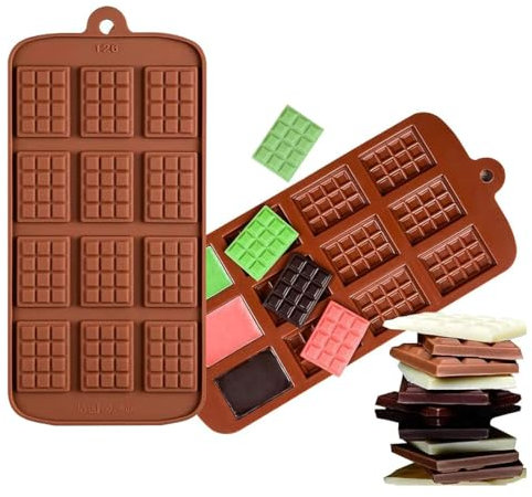 2pcs Moule Mini Tablette 12 Cavités Pieces en Chocolat,Moule Silicone Chocolat, Moules à Chocolat, pour Chocolats Maison, Pralines, Bonbon, Gaufres, Décoration de Gateau
