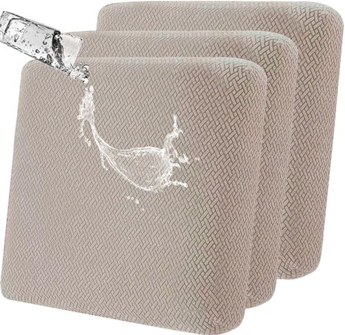 Stretch Sitzkissen Sofabezug rutschfest Sitzkissenbezüge: 3 Stück Moderne Couchkissenbezug Wasserabweisende Gartenkissen weiche Couchkissen Schonbezüge geeignet für Sessel, Sofasitzbezug (Khaki)