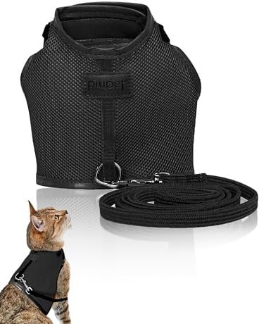 PiuPet® Katzengeschirr (S) Mit 1,2m Leine | Ausbruchsicher | Geschirr für Katzen | Katzenleine | Schwarz