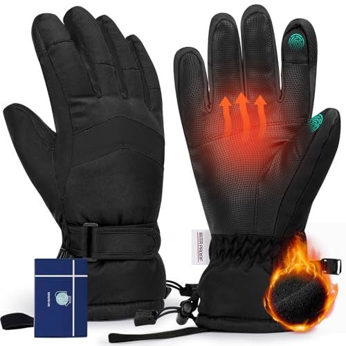 Hyeek Winterhandschuhe für Damen, Wasserdicht Skihandschuhe Damen - Warme Atmungsaktive Schneehandschuhe Winter Touchscreen Handschuhe für Skifahren,Snowboarden (Schwarz, S)