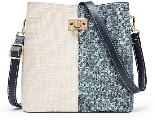 KALIDI FANCY FOREST Kleine Umhängetasche Damen, Leder Crossbody Bag Damen, Stylische Handtasche mit Verstellbarem Gurt,Beige Blau
