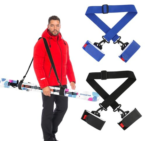 QKURT 2 cinghie portasci, cinghie regolabili per spallacci da sci, cinghie per attacchi, cinture porta scarponi da sci, cinghie per il trasporto di bastoncini da sci, tavola da snowboard
