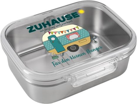 Herz & Heim® personalisierte Edelstahl Brotdose mit Motivauswahl und Personalisierung, 1l Fassungsvermögen (Zuhause ist da wo wir parken)