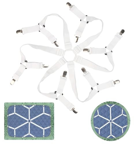 TPTGIAR Bettlakenspanner Verstellbar, 6 Seiten Bettlaken Spanner, Bettlaken Spanngurte mit Metallklammern, Elastische Spanner für Bettlaken, Spannbettlaken Spanner für Matratze Sofa (Weiß)