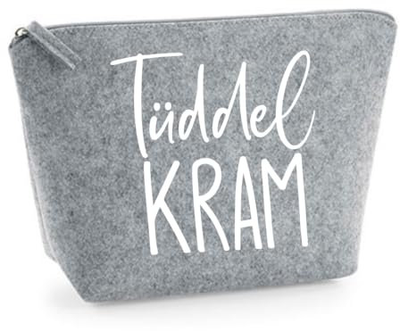 Kosmetiktasche Tüddelkram - Schminktasche Damen - Kulturbeutel für Frauen - Geschenk für Freundin - Abschiedsgeschenk Kollegin Reiseschminktasche (Hellgrau, S)