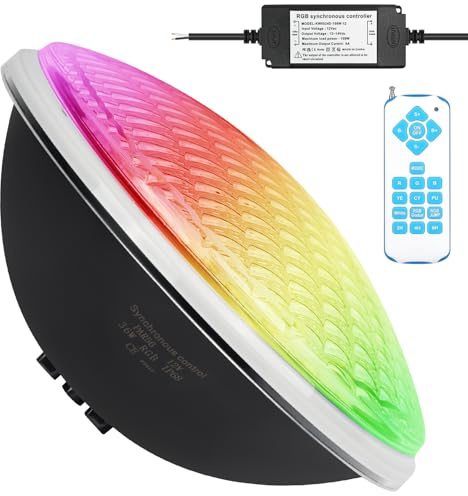 KWODE 36W LED Poolbeleuchtung PAR56，12V RGB Poolscheinwerfer Externe Synchronisation mit Fernbedienung，Timing 2/4/6H IP68 Wasserdichter Pool Lamp (1-teilig)