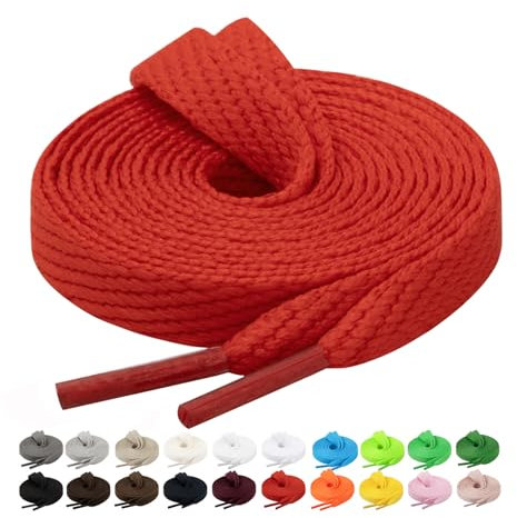 Handshop 2 pares de cordones planos para zapatillas 10mm ancho 20 colores, cordones anchos para zapatillas deportivas, zapatillas de skate Rojo 137 cm