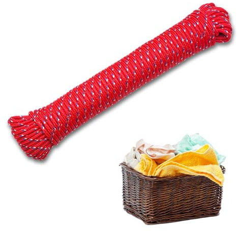 Filo Stendibiancheria Colorato 20 Metri – Corda Propilenica Resistente e Anti-Macchia – Robusta e Duratura per Esterno e Interno – Ideale per Giardino, Campeggio e Casa (ROSSO)