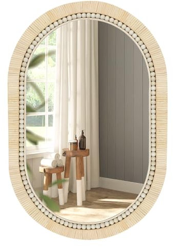 ULIKE Rattan-Spiegel für Badezimmer, 50,8 x 76,2 cm, oval, rustikale Bauernhaus-Wanddekoration mit handgefertigtem Weidenrahmen, Boho-Spiegel für Kinderzimmer, Schlafzimmer, Wohnzimmer
