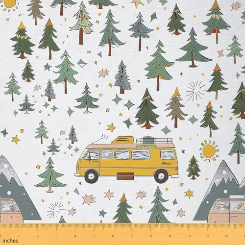 Loussiesd Camping Stoff 92x150cm Kinder Camper Stoff Meterware für Stühle Zubehör für Wohnmobile für Reiseanhänger Dekorative Patchwork Stoffe Happy Camping DIY Stoffpaket Dekor Oyster Weiß