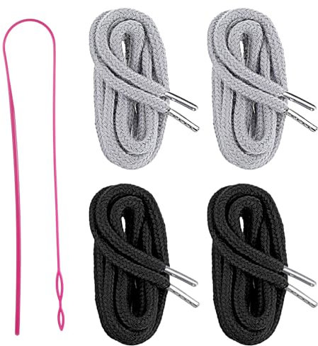 4 Pcs Drawstring For Sweatpants 55.12 Inch Drawstring Threader Cords Replacement Drawstrings With Easy Threader For Hoodies Sweatpants Shorts Pants Jackets Coats (Black, Grey)