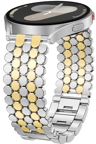 Minyee Kompatibel mit Samsung Galaxy Watch 7 6 5 4 FE 40mm 44mm Watch 6 Classic 43mm 47mm Watch 5 Pro 45mm Damen Elegante Metallkette 20mm mit Goldkette
