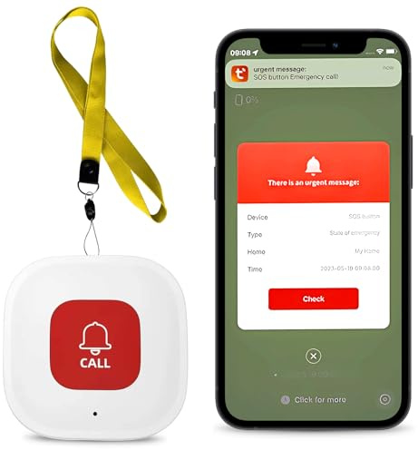 Vegena Wifi Smart Personal Alarms for Elderly, SOS Elderly Alarm Call Button Linked To Phone Wireless Nurse Alert System, 1 Rechargable Emergency Button, Only Supports 2.4GHz Wi-Fi, NO FEES