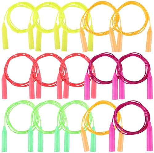 yeeplant Lot de 30 cordes à sauter en PVC, poignées en plastique, longueur réglable, couleurs vives aléatoires, idéal pour l'exercice et les fêtes