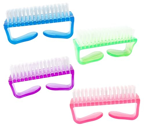 Nail Brushes - ShiningUU 4-Pack Nail Brush Set with Handle, Plastic Scrubbing Brush for Effective Fingernail Cleaning, Multi-Color Nail Brushes for Cleaning Nails (Blue, Green, Pink, Purple)​​