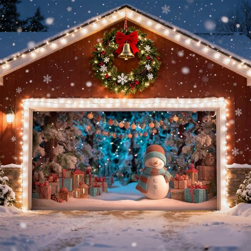 Weihnachts-Garagentürdekoration, Weihnachtsbanner für Garagentür Fröhliche Weihnachten Wand-Weihnachtsmann Schneemann Elch Garagen-Hintergründe für Außen- und Innenwand Xmas Winter