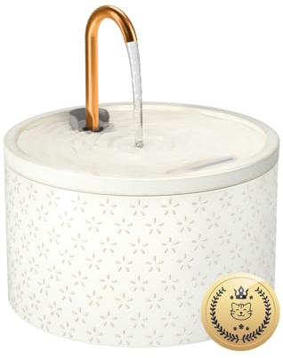 Ceramic Cat Fountain, Floral Embossed 2.1L Cat Water Fountain for Drinking, Ultra Silent Pet Water Dispenser, Triple Filtration System, Easy to Clean & Hygienic, Elegant Design