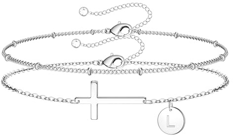 Armband Damen Gold Silber, Kreuz Armband mit Buchstaben für Mädchen Frauen | Vergoldet/Versilbert Armband Hypoallergen Armbänder Geburtstagsgeschenk Geschenke für Frauen Mädchen Kinder