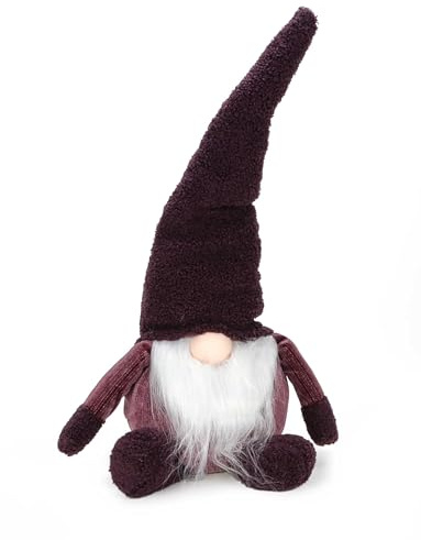 Bubble Store Lila Weihnachtswichtel sitzend mit Bart und Plüsch-Zipfelmütze | Skandinavische Weihnachtsdekoration, Wichtel Weihnachtsfigur freistehend, Größe 47 x 27 x 19 cm
