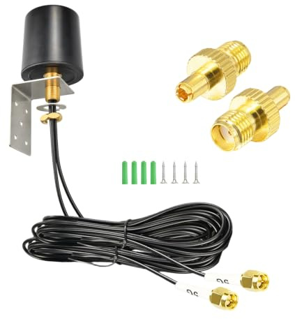 BOOBRIE MIMO 5G LTE Antenna Outdoor 600-6000 MHz 4G 5G LTE Antenna esterna Omnidirezionale 5dBi con 5M Dual SMA maschio BMR100 cavo con adattatore SMA TS9 per router 4G/5G, WLAN, IoT e reti cellulari