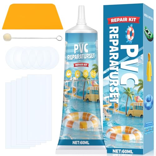ALLONY Colle PVC, Kit de Réparation,Rustine Matelas Gonflable, Durable Imperméable, Kit Réparation Piscine, Reparation Piscine pour Matelas Piscines Gonflables, Kayaks, Bateaux Gonflables, Tente, 60ML