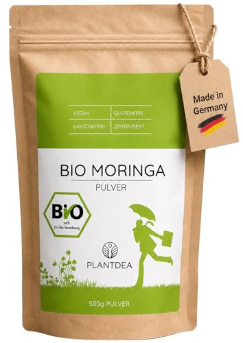 PlantDEA | Poudre de Moringa Bio (500 g) | 100% poudre de moringa bio | riche en vitamines, minéraux et antioxydants | idéale comme source de protéines végétales