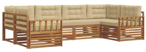 vidaXL Sofagarnituren 6 pcs Natur und Beige Massivholz Akazie, Moderner Garten-Sofa, strapazierfähiges Terrassen-Set, Bequeme Sitzmöbel für Deine Lounge-Atmosphäre