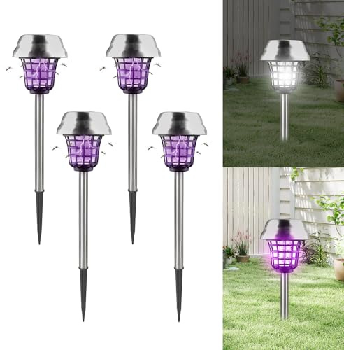 4 pezzi Lampada Anti Zanzare Solare, Lampada Anti Zanzare Elettrica con Illuminazione LED UV Contro Zanzare Mosche IP65, per Casa, Giardino, Cortile, Campeggio (4 PEZZI)