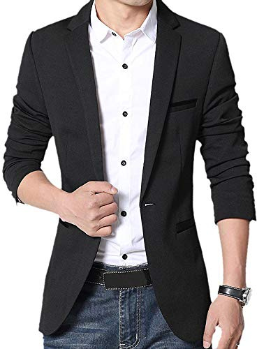 Gopune donhobo Men's Slim Fit Casual One Button Suits Coat Solid Blazer Business Jacket, Black, L