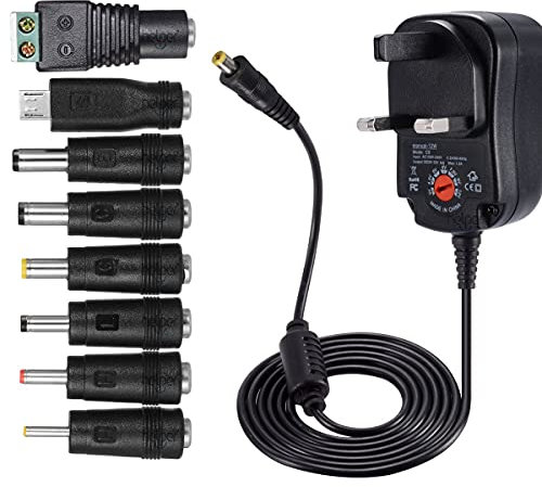 3V 4.5V 5V 6V 7.5V 9V 12V Power Supply Universal AC Adapter to DC Wall Charger with 8 DC Connectors Multi Plug for LED Strip Lights,TV Box,Speaker,Router,Home Appliances,Audio,Video Android Tablet